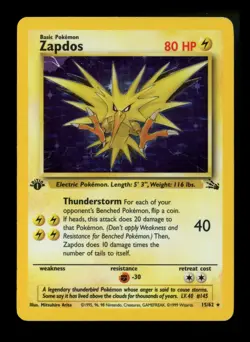 #4 1st Edition Zapdos 15/62 Fossil 1999 Holo Rare WOTC Pokemon Card TCG - Image 1