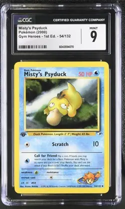 CGC 9 Misty's Psyduck 54/132 2000 Pokemon Gym Heroes 1st Edition Mint - Image 1