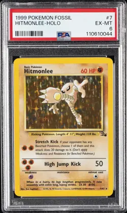 1999 POKEMON FOSSIL #7 HITMONLEE-HOLO PSA 6 - Image 1