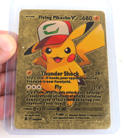 Pokemon Flying Pikachu V Gold Card Game Freak Nintendo Fan Art Rare - Image 1
