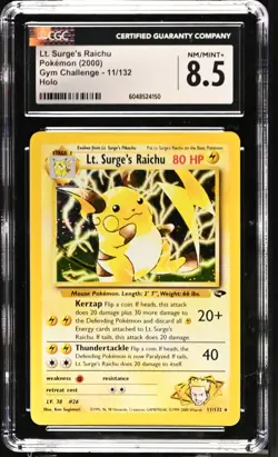 Pokemon Gym Challenge LT. SURGE'S RAICHU Holo CGC 8.5 (4150) Graded Power - Image 1
