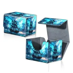 Card Deck Box for MTG Trading Cards with Magnetic Blue Pirate Ship - Image 1