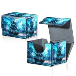 Card Deck Box for MTG Trading Cards with Magnetic Blue Pirate Ship - Image 2