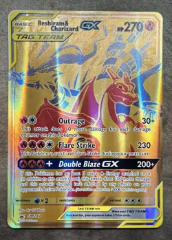 Pokemon Reshiram & Charizard GX Tag Team Gold JUMBO Black Star Promo Card SM247 - Image 1