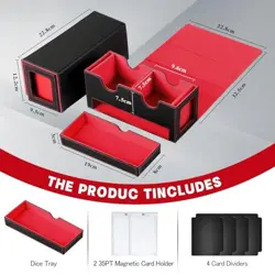 MTG Deck Box with 2 Commander Display,Commder Deck Box Fits 310+ Black Red - Image 5