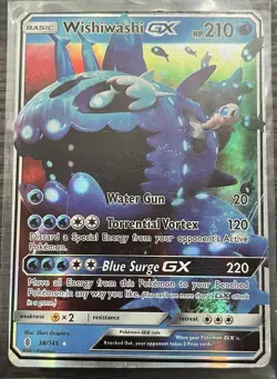 Wishiwashi GX 38/145 Pokemon TCG Sun Moon Guardians Rising Holo HP - Image 1