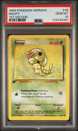 1999 Pokemon GERMAN 1st Edition Base Set Raupy-Caterpie 45/102 PSA 10 GEM MINT - Image 1