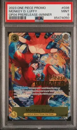 Monkey D. Luffy Winner P-036 OP04 Pre-Release Promo One Piece Card PSA 9 - Image 1
