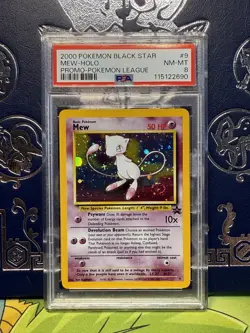2000 POKEMON PROMO BLACK STAR POKEMON LEAGUE #9 MEW HOLO SWIRL PSA 8 - Image 1