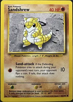 Sandshrew 62/102 Base Set Unlimited Pokemon TCG 1999 LP - Image 1