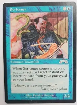 MTG Magic The Gathering Card Scrivener Summon Townsfolk Blue Exodus - Image 1