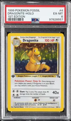 1999 POKEMON FOSSIL 1ST EDITION #4 DRAGONITE-HOLO PSA 6 - Image 1