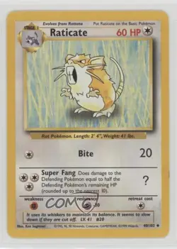 Raticate Pokemon Base Set #40 1999 12hh - Image 1
