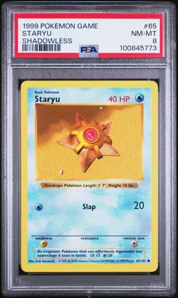Staryu 65/102 - Shadowless - Base Set WoTC English Pokemon - PSA 8 NM MINT - Image 1
