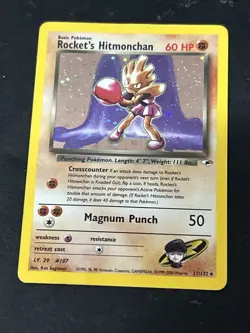 Rocket’s Hitmonchan 11/132 Vintage Holo Pokemon Card- Gym Heroes (4s) NM - Image 1
