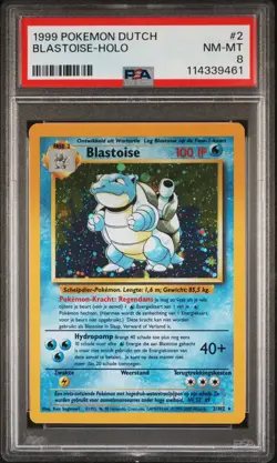 1999 Pokemon DUTCH Unlimited Base Set Blastoise Holo 2/102 PSA 8 NM-MT - Image 1