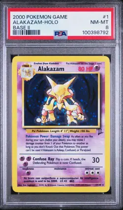 2000 Pokemon Base Set 2 Alakazam #1 - English Holo 1/130 - PSA 8 NM-MT - Image 1