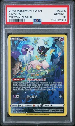 PSA 10 GEM MINT Mew GG10/GG70 Pokemon Crown Zenith Galarian Gallery - Image 1