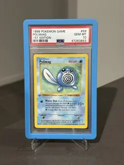 GRAY STAMP 1999 Poliwag 1ST EDITION SHADOWLESS Base Set Card PSA 10 Pokemon - Image 1