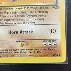Rhyhorn 61/64 1st Edition NM Near Mint Jungle Set Non-Holo Pokemon Card - Image 2