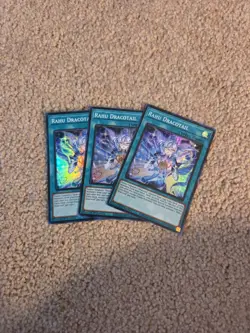 YUGIOH x3 JUSH-EN009 RAHU DRACOTAIL - SUPER RARE 1st EDITION In Hand - Image 1