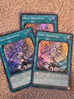 YUGIOH x3 JUSH-EN008 KETU DRACOTAIL - SUPER RARE 1st EDITION IN HAND - Image 1