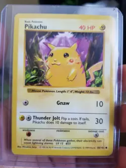 POKEMON CARD BASE SET PIKACHU SHADOWLESS RED CHEEKS 58/102 - Image 1