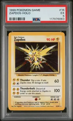 1999 Zapdos Holo 16/102 PSA 5 POKEMON - Image 1