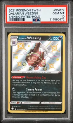 2021 POKEMON SWORD & SHIELD SHINING FATES #SV077 GALARIAN WEEZING-HOLO PSA 10 - Image 1