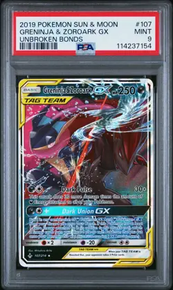 2019 POKEMON UNBROKEN BONDS GRENINJA & ZORROARK GX #107 PSA 9 MINT #114237154 - Image 1