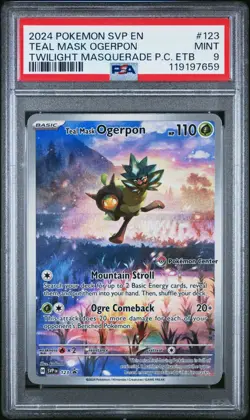 Teal Mask Ogerpon 123 PSA 9 Twilight Masquerade Pokemon Center ETB+ [STAMPED] - Image 1