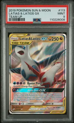 2019 Pokemon Sun & Moon Team Up Latias & Latios GX #113 Team Up PSA 9 - Image 1