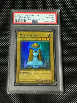 Yugioh PSA 10 2002 Mystical Elf LOB-062 Super Rare 1st Edition WAVY Faded *1665 - Image 1