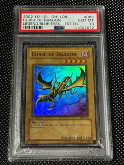 Yugioh PSA 10 2002 Curse of Dragon LOB-066 Super Rare 1st Edition Glossy *4672 - Image 1