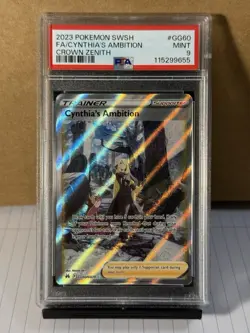 2023 Pokemon SWSH Crown Zenith Full Art Cynthia's Ambition PSA Mint 9 Card #GG60 - Image 1