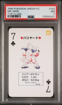 1996 POKEMON GREEN VERSION PLAYING CARDS #122 MR. MIME 7 OF CLUBS PSA 7 NM - Image 1