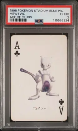 1998 POKEMON STADIUM BLUE VERSION PLAYING CARDS MEWTWO ACE OF CLUBS PSA 2 GOOD - Image 1