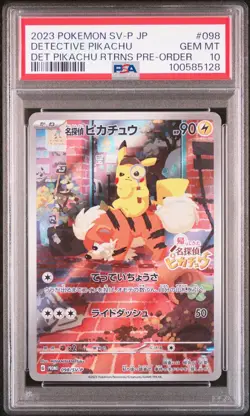 2023 POKEMON JAPANESE SV-P PROMO #098 DETECTIVE PIKACHU PSA 10 - Image 1