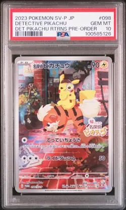 2023 POKEMON JAPANESE SV-P PROMO #098 DETECTIVE PIKACHU PSA 10 - Image 1