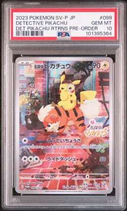 2023 POKEMON JAPANESE SV-P PROMO #098 DETECTIVE PIKACHU PSA 10 - Image 1