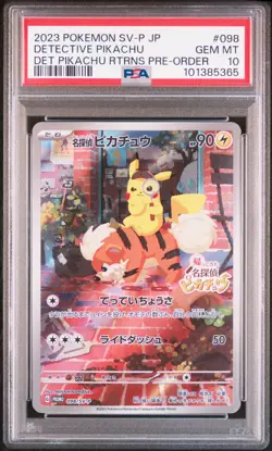 2023 POKEMON JAPANESE SV-P PROMO #098 DETECTIVE PIKACHU PSA 10 - Image 1