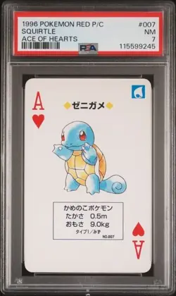 1996 POKEMON RED VERSION PLAYING CARDS #007 SQUIRTLE ACE OF HEART PSA 7 NM POP 2 - Image 1