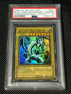 Yugioh PSA 10 2002 Blue-Eyes White Dragon LOB-001 Ultra Rare 1st Edition WAVY - Image 1