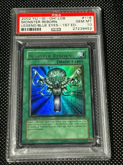 Yugioh PSA 10 2002 Monster Reborn LOB-118 Ultra Rare 1st Edition WAVY *9452 - Image 1