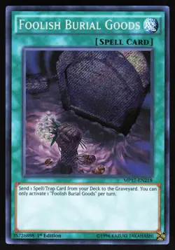Yugioh! Foolish Burial Goods MP17-EN218 Secret Rare 1st Ed - Image 1