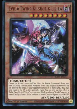 Yugioh! Evil Twins Ki-sikil & Lil-la Prismatic Ultimate Rare RA04-EN037 - Image 1
