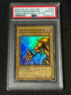 Yugioh PSA 10 Right Arm of the Forbidden One LOB-122 Ultra Rare 1st Edition - Image 1