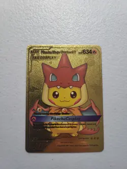 Pikachu Mega Charizard Y Tag Cosplay Gold Foil Fan Art Display Pokemon Card LP - Image 1
