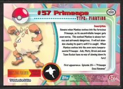 Primeape #57 Pokemon 1999 Topps TV Animation Edition Series 1 Blue Logo - Image 2