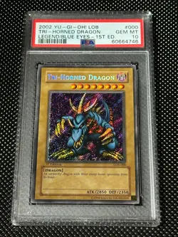 Yugioh PSA 10 Tri-Horned Dragon LOB-000 Secret Rare 1st Edition *4746 - Image 1